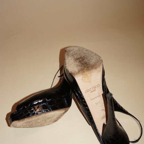 "Jimmy Choo" Croc Embossed Leather Peep Toe Slingback Heels - Size 39.5 - Picture 8 of 10